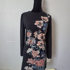 Sara Black Dress with Vibrant Floral Design